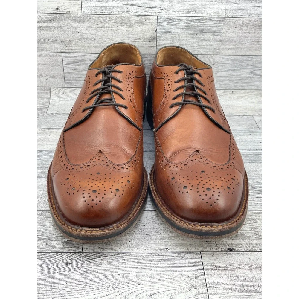 Beckett Simonon Yates Tan Leather Wingtip Brogue Oxford Dress Shoes Men Sz 10.5